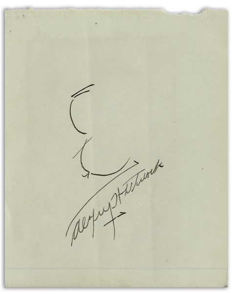 Alfred Hitchcock Signed Sketch of His Famous Profile